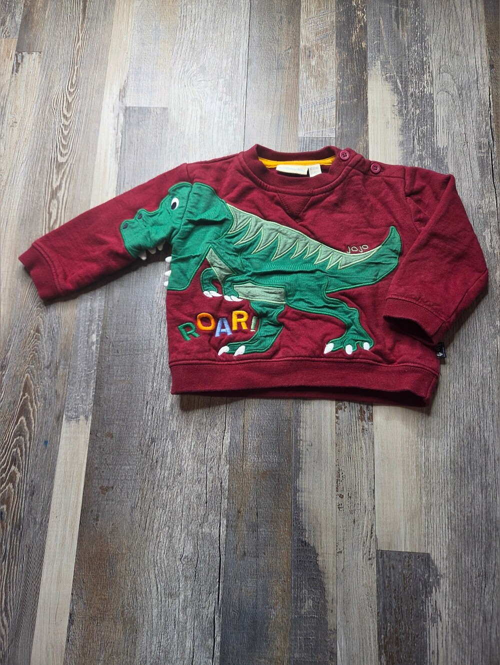 Jojo Maman Bebe Dinosaur Applique Maroon Shirt 6-12 Months